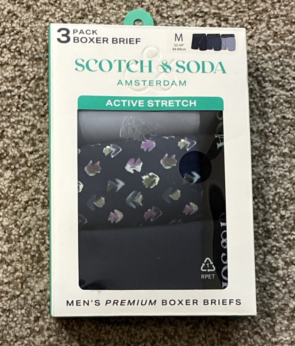 Scotch & Soda Amsterdam 3-Pack Active Stretch Boxer Briefs - Size Medium NEW